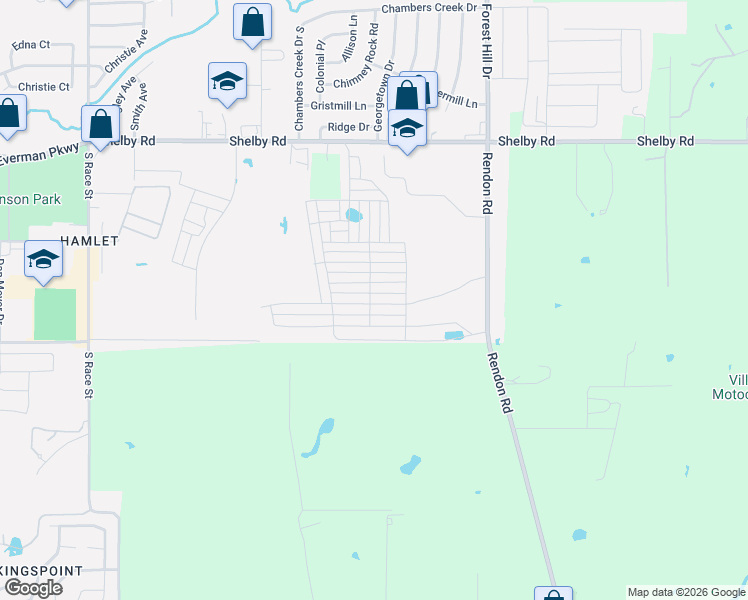 map of restaurants, bars, coffee shops, grocery stores, and more near 3960 Rendon Road in Fort Worth