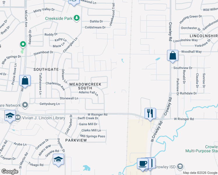 map of restaurants, bars, coffee shops, grocery stores, and more near 2400 Kitty Hawk Lane in Fort Worth