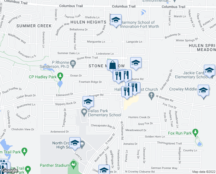 map of restaurants, bars, coffee shops, grocery stores, and more near 8517 Terra Cota Lane in Fort Worth