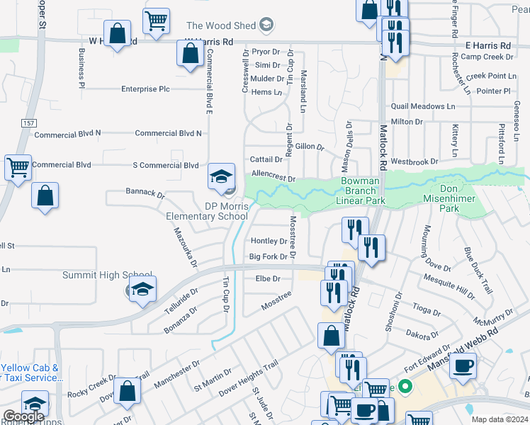 map of restaurants, bars, coffee shops, grocery stores, and more near 816 Ericville Drive in Arlington