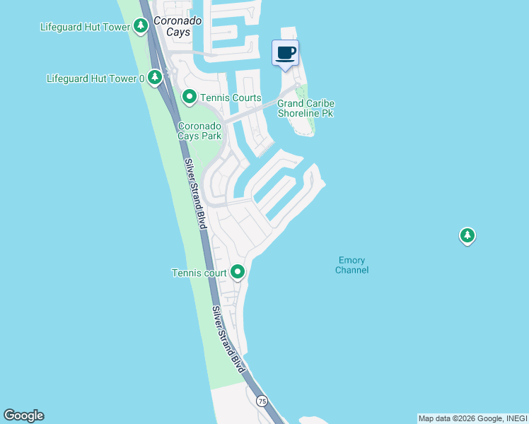 map of restaurants, bars, coffee shops, grocery stores, and more near 35 Buccaneer Way in Coronado