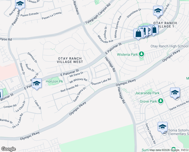 map of restaurants, bars, coffee shops, grocery stores, and more near 1124 Tenaya Lake Road in Chula Vista