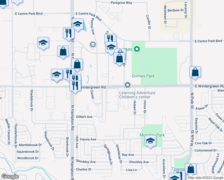 map of restaurants, bars, coffee shops, grocery stores, and more near 320 East Wintergreen Road in DeSoto