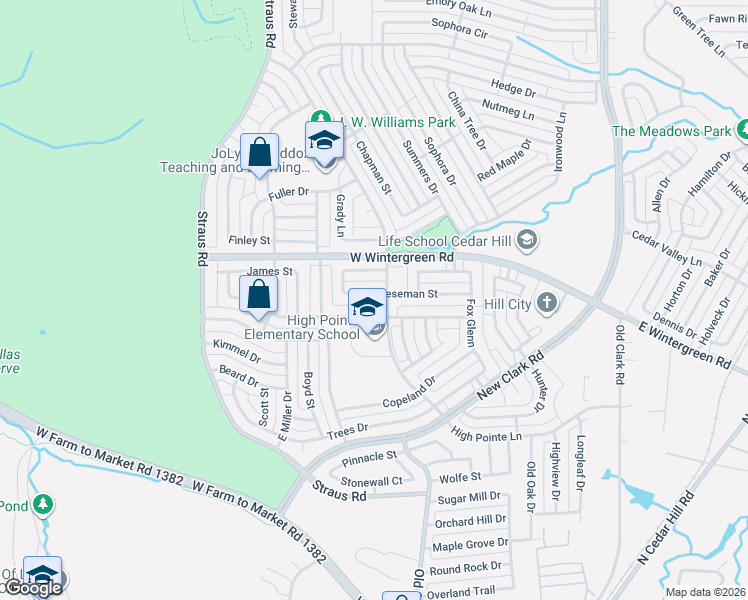 map of restaurants, bars, coffee shops, grocery stores, and more near 1331 Falcon Hollow Lane in Cedar Hill