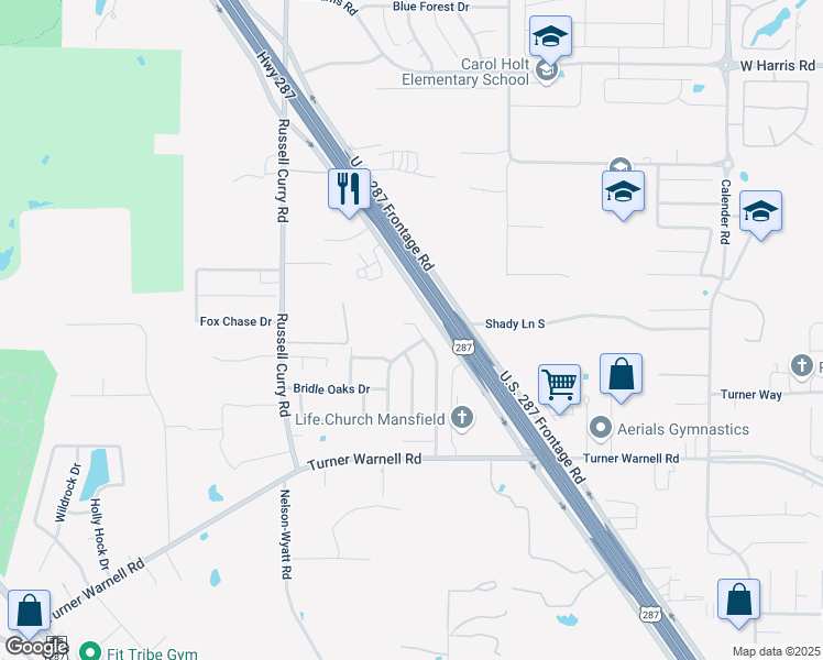 map of restaurants, bars, coffee shops, grocery stores, and more near 8010 Saddle Oak Drive in Arlington