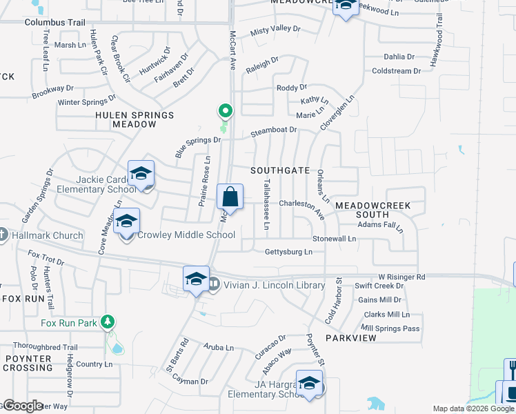 map of restaurants, bars, coffee shops, grocery stores, and more near 8503 Gatlinburg Drive in Fort Worth