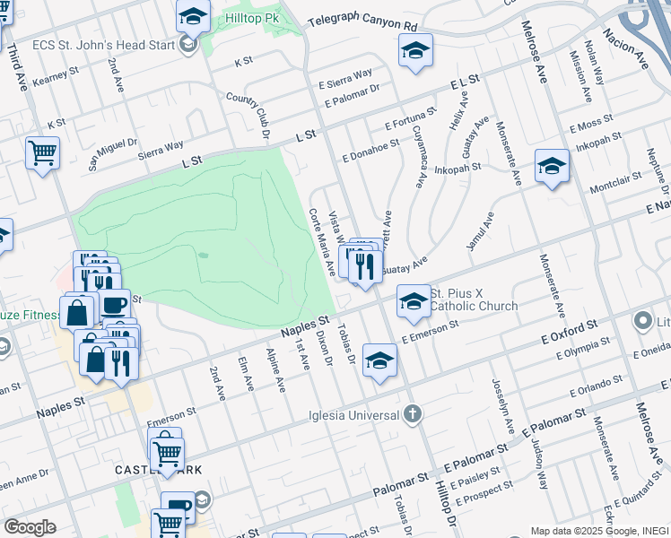 map of restaurants, bars, coffee shops, grocery stores, and more near 1051 Corte Maria Avenue in Chula Vista