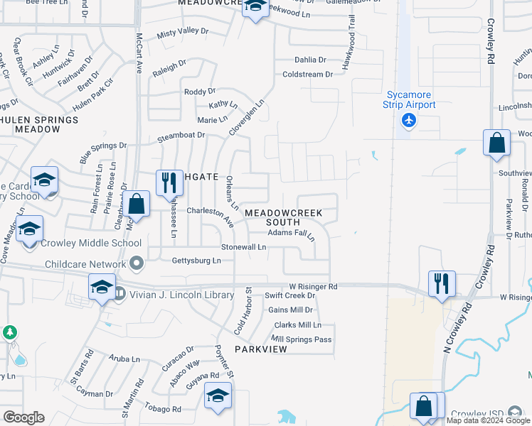 map of restaurants, bars, coffee shops, grocery stores, and more near 2900 Carolina Drive in Fort Worth
