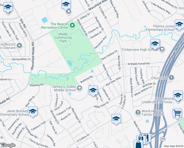 map of restaurants, bars, coffee shops, grocery stores, and more near 7506 Sweetwater Lane in Arlington