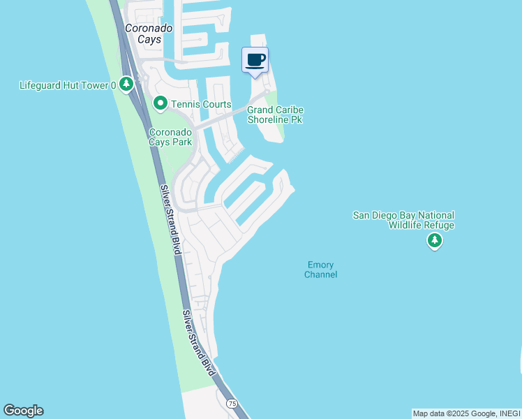 map of restaurants, bars, coffee shops, grocery stores, and more near 40 Spinnaker Way in Coronado