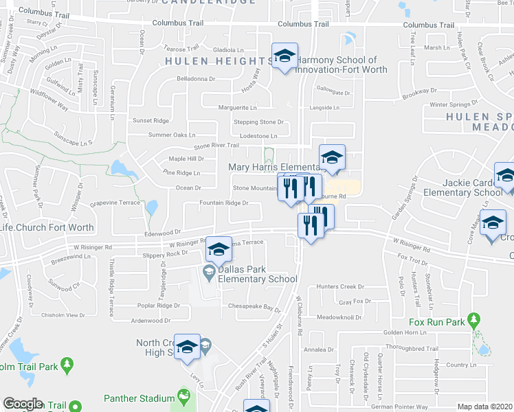 map of restaurants, bars, coffee shops, grocery stores, and more near 8500 Terra Cota Lane in Fort Worth