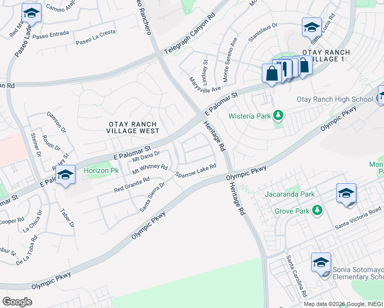 map of restaurants, bars, coffee shops, grocery stores, and more near 1150 Wind River Road in Chula Vista