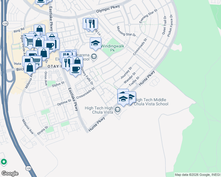 map of restaurants, bars, coffee shops, grocery stores, and more near 2233 Capistrano Way in Chula Vista