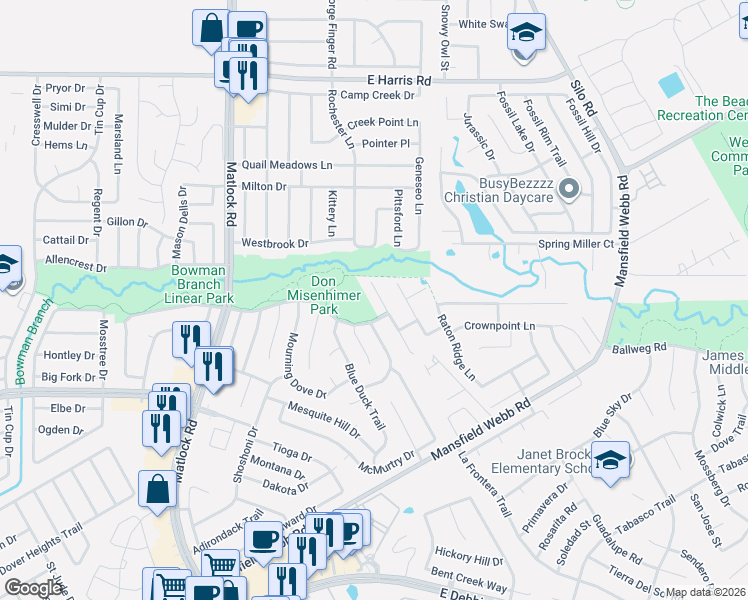 map of restaurants, bars, coffee shops, grocery stores, and more near 7802 Roswell Court in Arlington