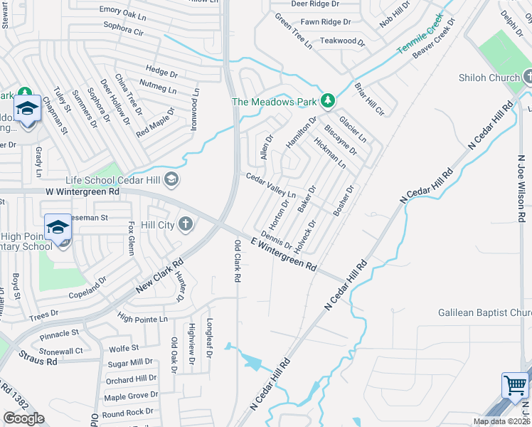 map of restaurants, bars, coffee shops, grocery stores, and more near 1408 Hamilton Drive in Cedar Hill