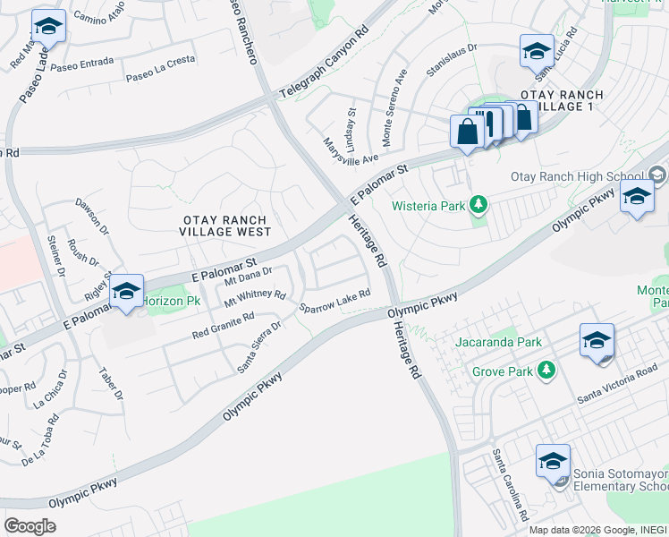 map of restaurants, bars, coffee shops, grocery stores, and more near 1169 Wind River Road in Chula Vista
