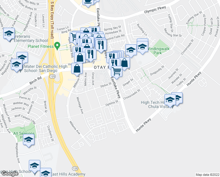 map of restaurants, bars, coffee shops, grocery stores, and more near 2028 Quartet Loop in Chula Vista