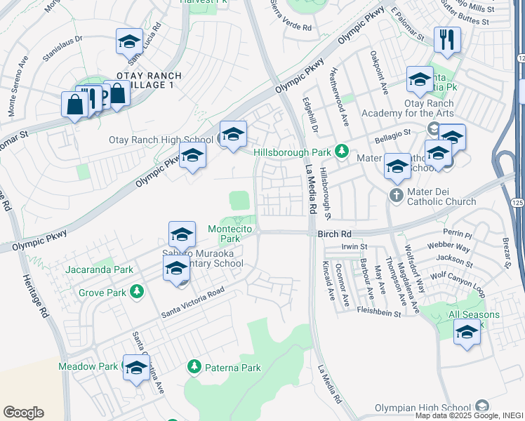 map of restaurants, bars, coffee shops, grocery stores, and more near 1530 Santa Victoria Road in Chula Vista