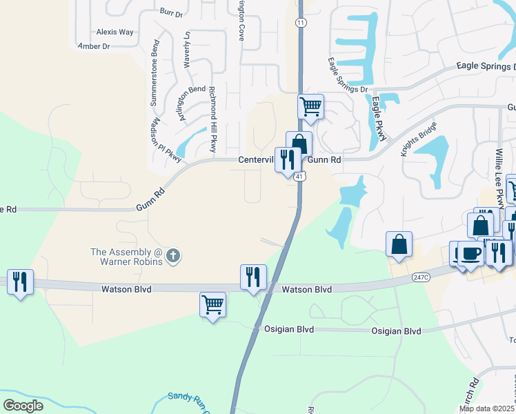 map of restaurants, bars, coffee shops, grocery stores, and more near 234 Beau Claire Circle in Byron