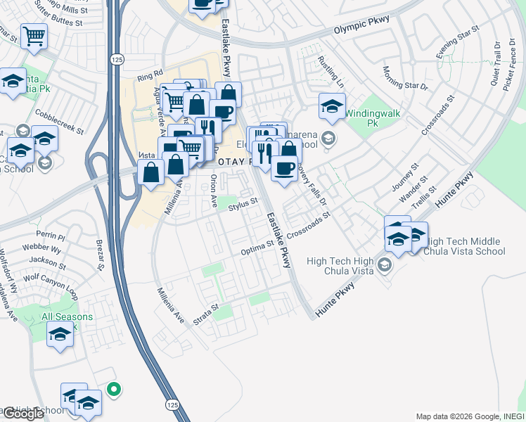 map of restaurants, bars, coffee shops, grocery stores, and more near 2028 Quartet Loop in Chula Vista