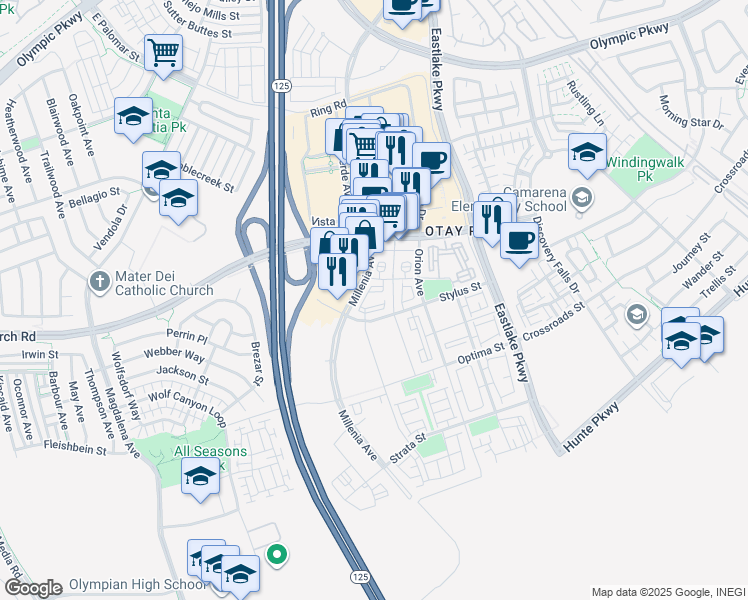 map of restaurants, bars, coffee shops, grocery stores, and more near 1660 Metro Avenue in Chula Vista