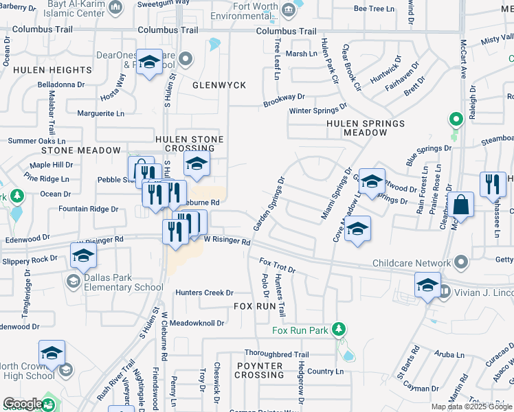 map of restaurants, bars, coffee shops, grocery stores, and more near 4163 Cypress Gardens Court in Fort Worth