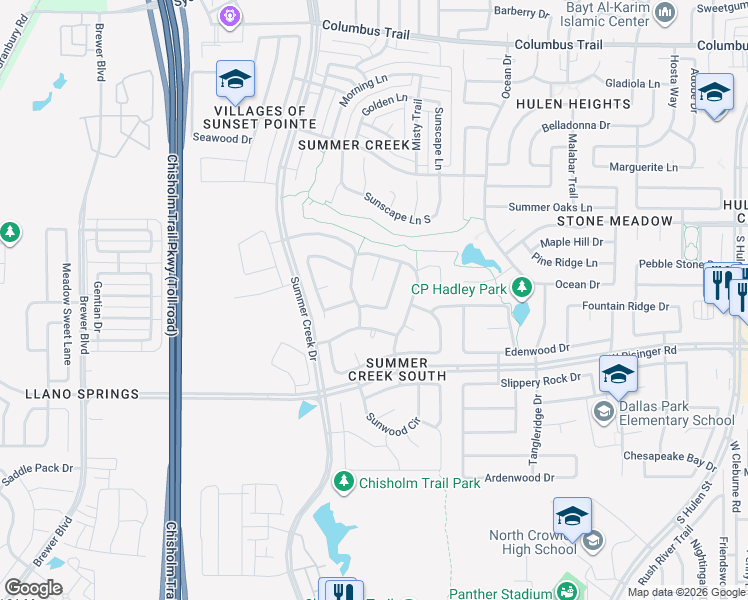map of restaurants, bars, coffee shops, grocery stores, and more near 8408 Southern Prairie Drive in Fort Worth