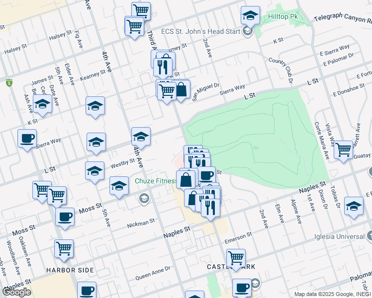 map of restaurants, bars, coffee shops, grocery stores, and more near 940 3rd Avenue in Chula Vista