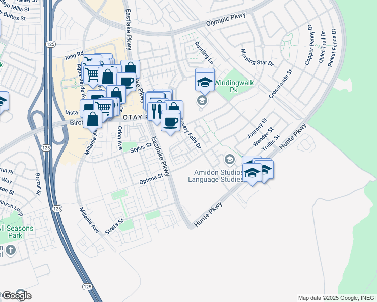 map of restaurants, bars, coffee shops, grocery stores, and more near 1764 Tarragon Drive in Chula Vista