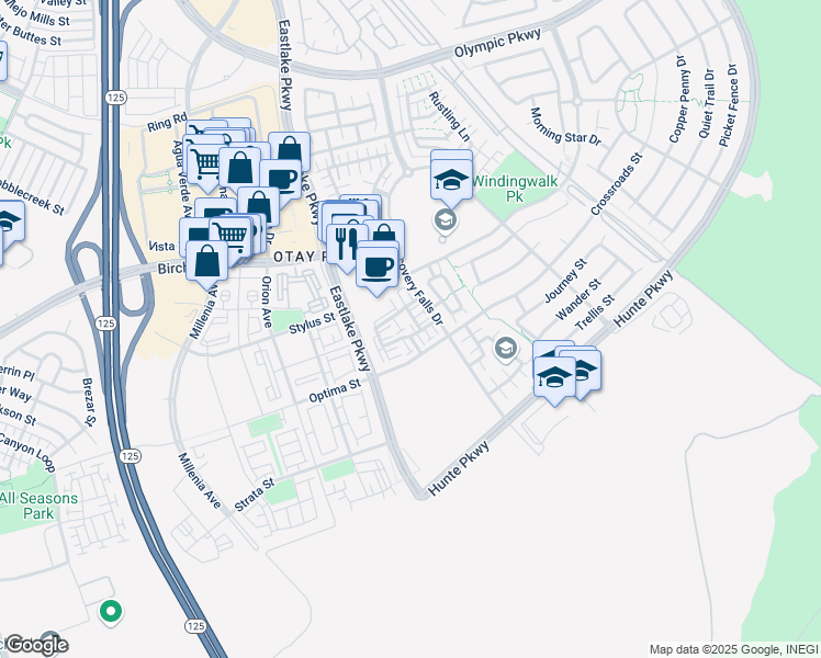 map of restaurants, bars, coffee shops, grocery stores, and more near 1764 Tarragon Drive in Chula Vista