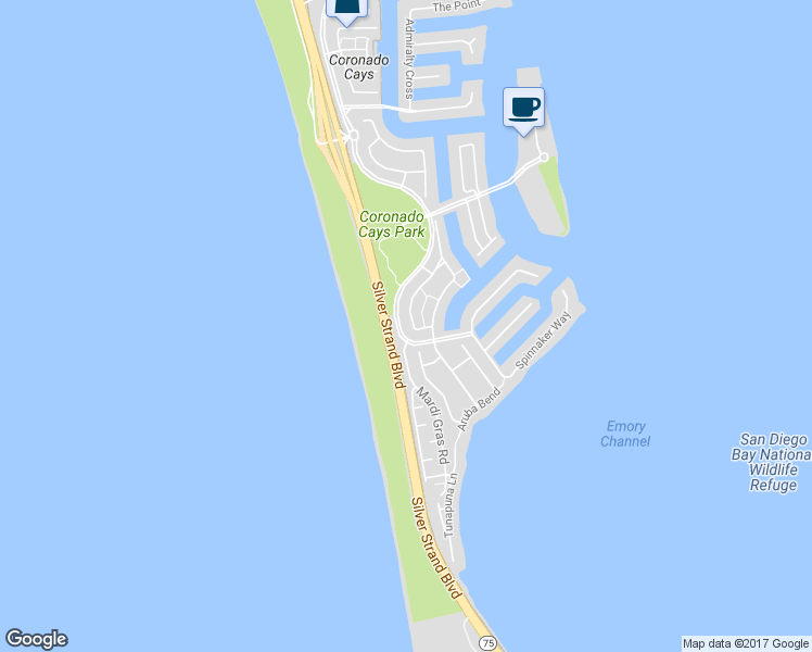 map of restaurants, bars, coffee shops, grocery stores, and more near 98 Trinidad Bend in Coronado