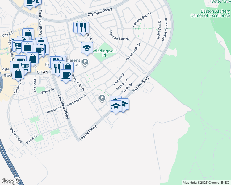 map of restaurants, bars, coffee shops, grocery stores, and more near 2301 Wander Street in Chula Vista