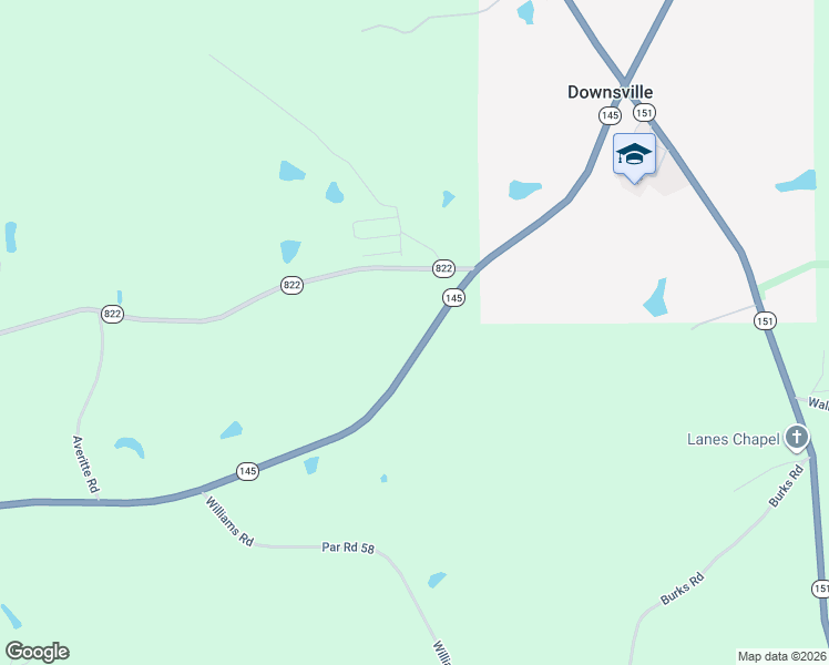 map of restaurants, bars, coffee shops, grocery stores, and more near 324-446 Highway 145 in Downsville