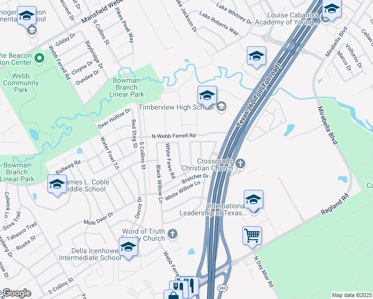map of restaurants, bars, coffee shops, grocery stores, and more near 7606 Fallen Antler Place in Arlington