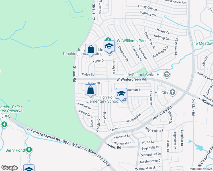 map of restaurants, bars, coffee shops, grocery stores, and more near 1415 Middleton Drive in Cedar Hill