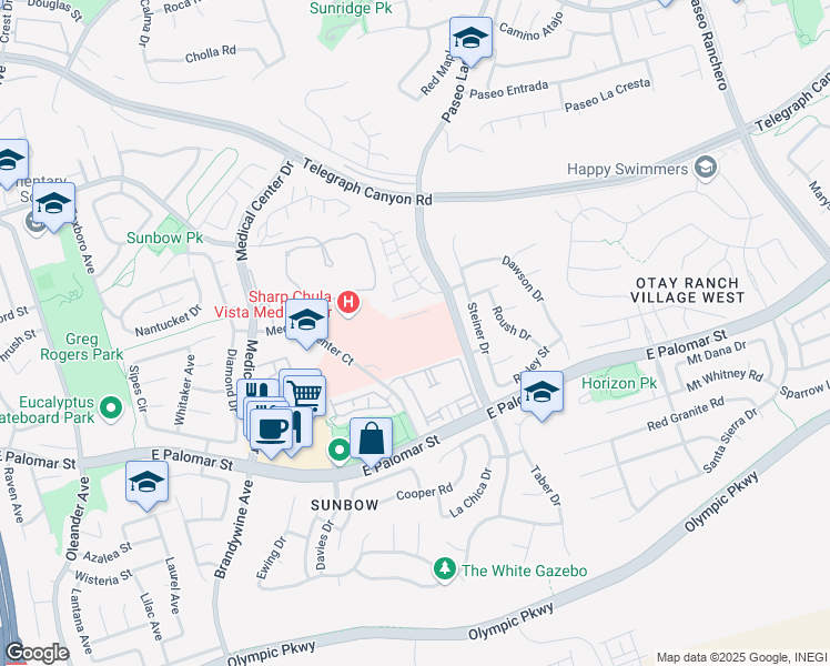 map of restaurants, bars, coffee shops, grocery stores, and more near 765 Medical Center Court in Chula Vista