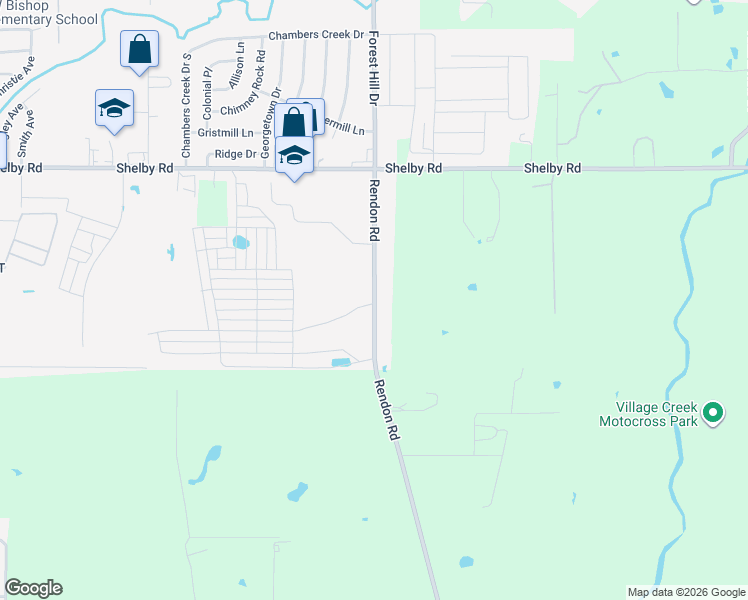 map of restaurants, bars, coffee shops, grocery stores, and more near 3684 Rendon Road in Fort Worth