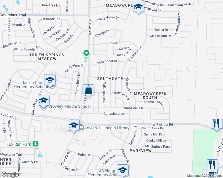 map of restaurants, bars, coffee shops, grocery stores, and more near 8433 Auburn Drive in Fort Worth