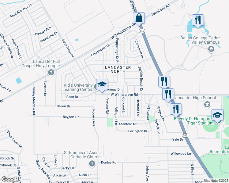 map of restaurants, bars, coffee shops, grocery stores, and more near 860 Potomac Drive in Lancaster
