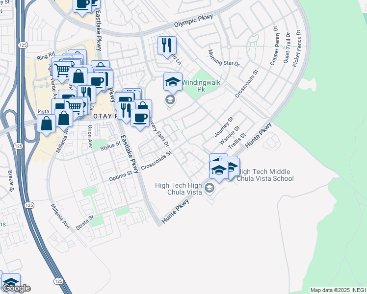 map of restaurants, bars, coffee shops, grocery stores, and more near 2213 Andalusia Lane in Chula Vista