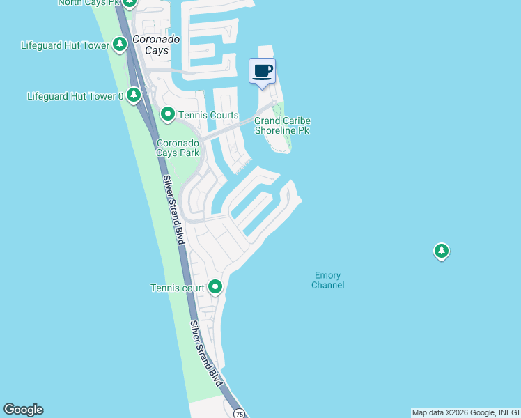 map of restaurants, bars, coffee shops, grocery stores, and more near 13 Buccaneer Way in Coronado