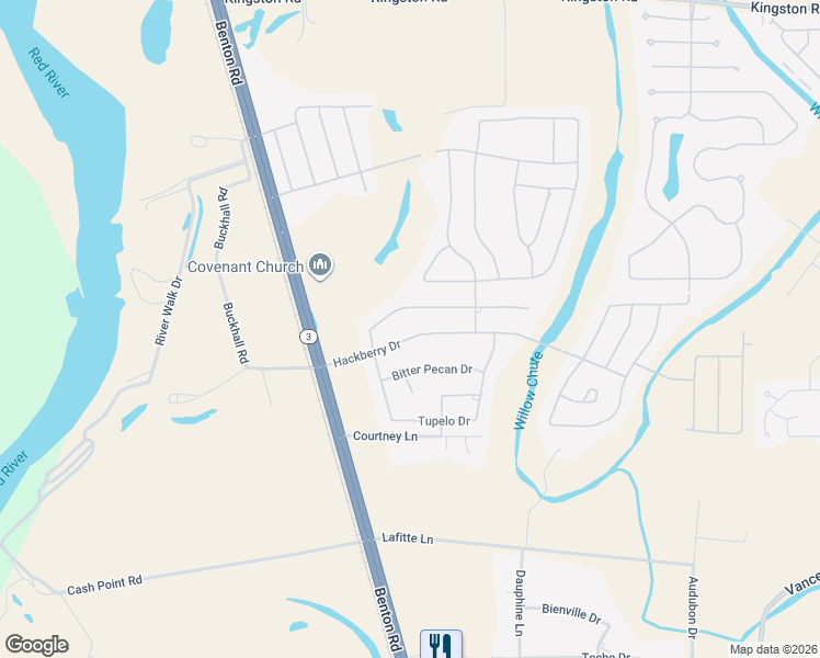 map of restaurants, bars, coffee shops, grocery stores, and more near 762 Hackberry Drive in Bossier City
