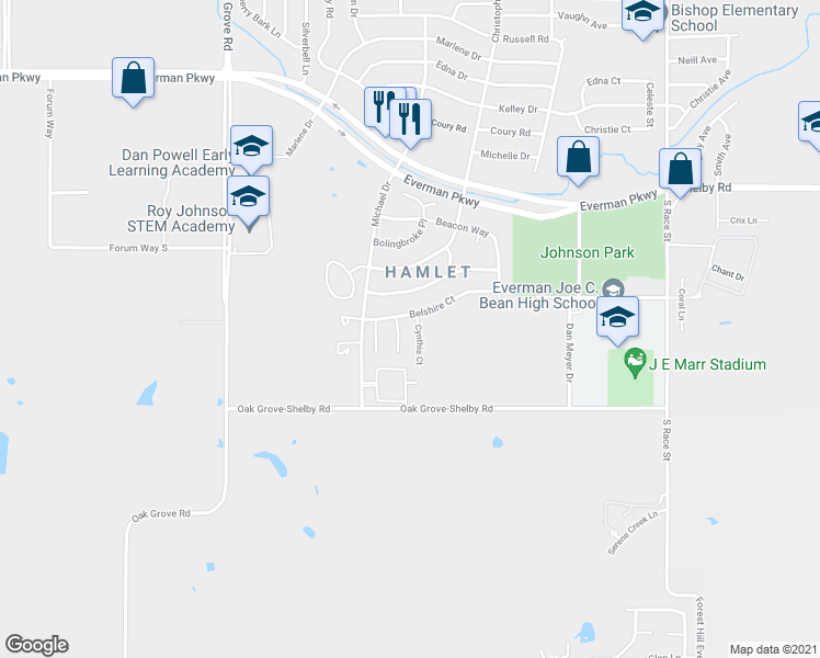 map of restaurants, bars, coffee shops, grocery stores, and more near 9309 Rhoni Court in Fort Worth