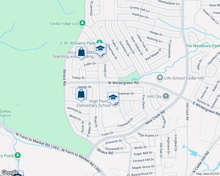 map of restaurants, bars, coffee shops, grocery stores, and more near 311 Pemberton Place in Cedar Hill