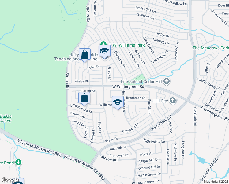 map of restaurants, bars, coffee shops, grocery stores, and more near 311 Pemberton Place in Cedar Hill