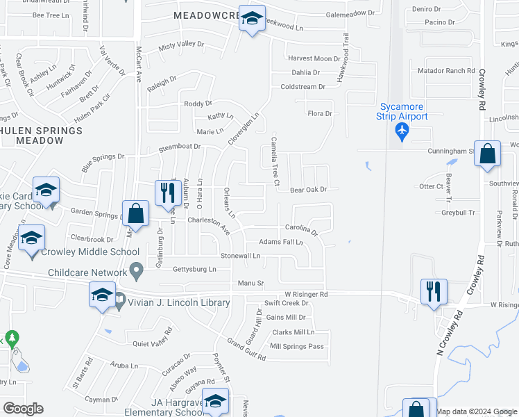 map of restaurants, bars, coffee shops, grocery stores, and more near 2908 Vicksburg Lane in Fort Worth