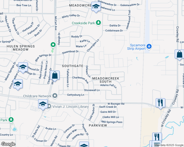 map of restaurants, bars, coffee shops, grocery stores, and more near 3008 Vicksburg Lane in Fort Worth