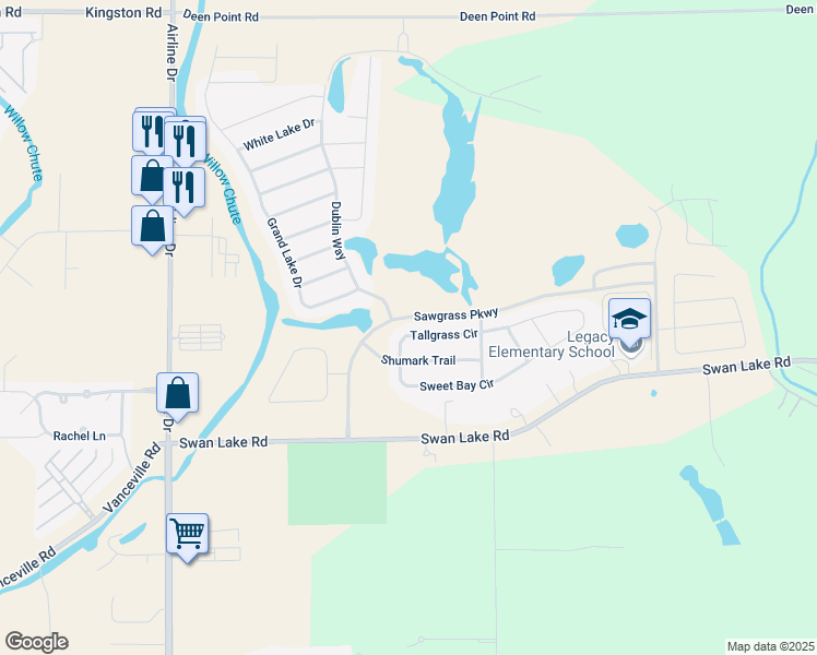 map of restaurants, bars, coffee shops, grocery stores, and more near 2311 Tallgrass Circle in Bossier City