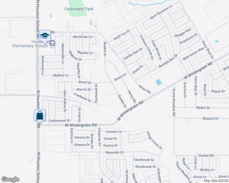 map of restaurants, bars, coffee shops, grocery stores, and more near 2901 Baskin Drive in Lancaster