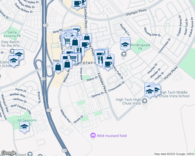map of restaurants, bars, coffee shops, grocery stores, and more near 2028 Quartet Loop in Chula Vista